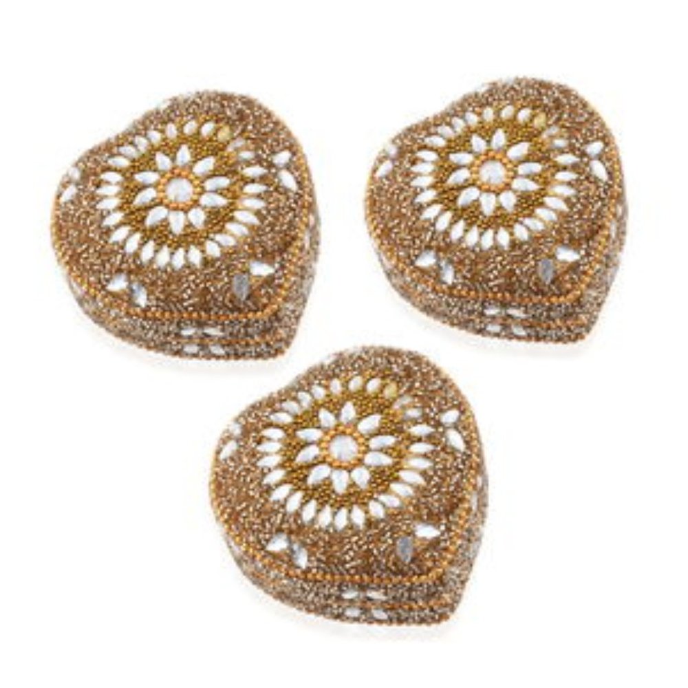 (3) Set Beaded Heart Shape Wick Candle Boxes
